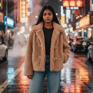 LC Lauren Conrad Women large Tan fur Jacket